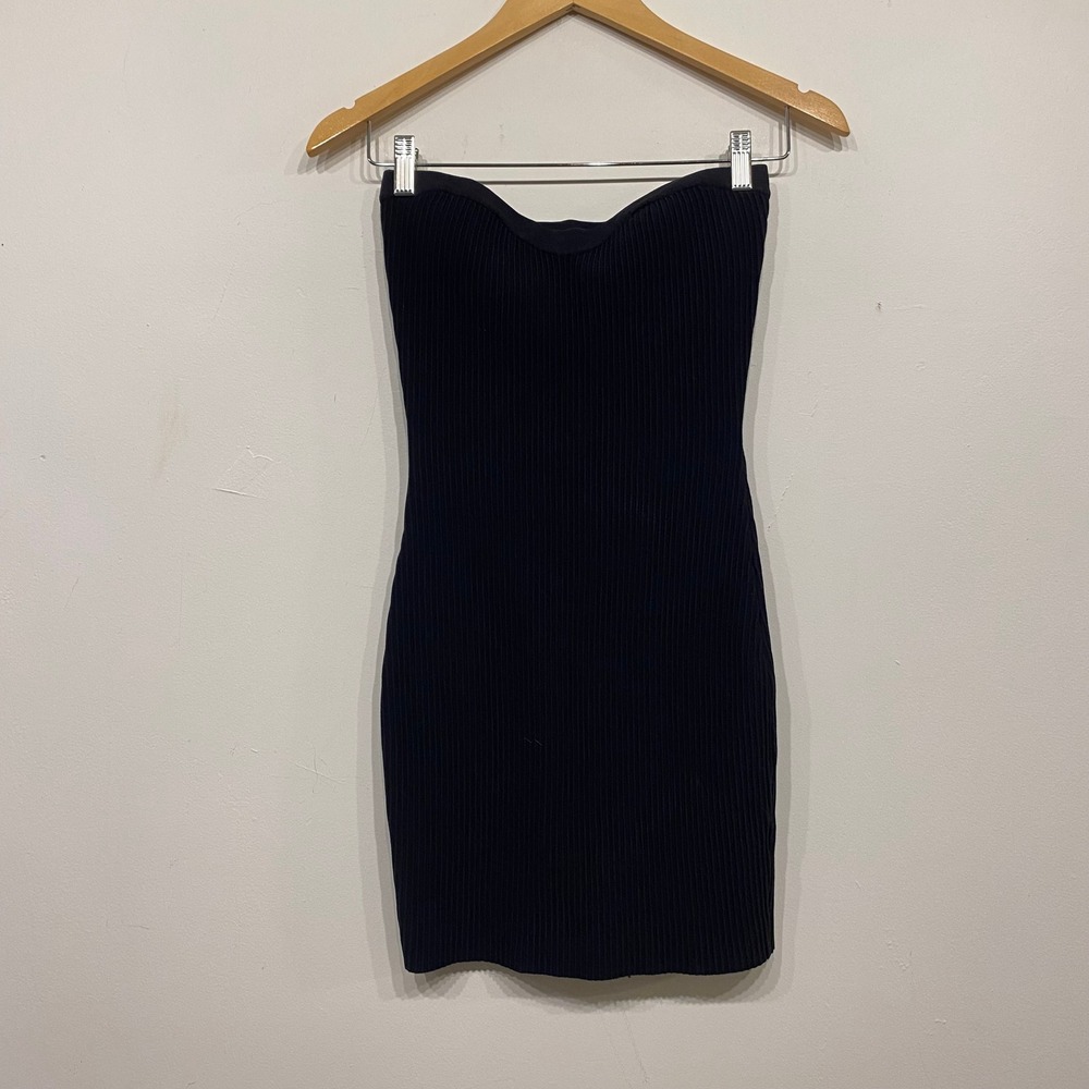 Emory Park Black Ribbed Strapless Sweetheart Mini Slip Dress Shapewear Small